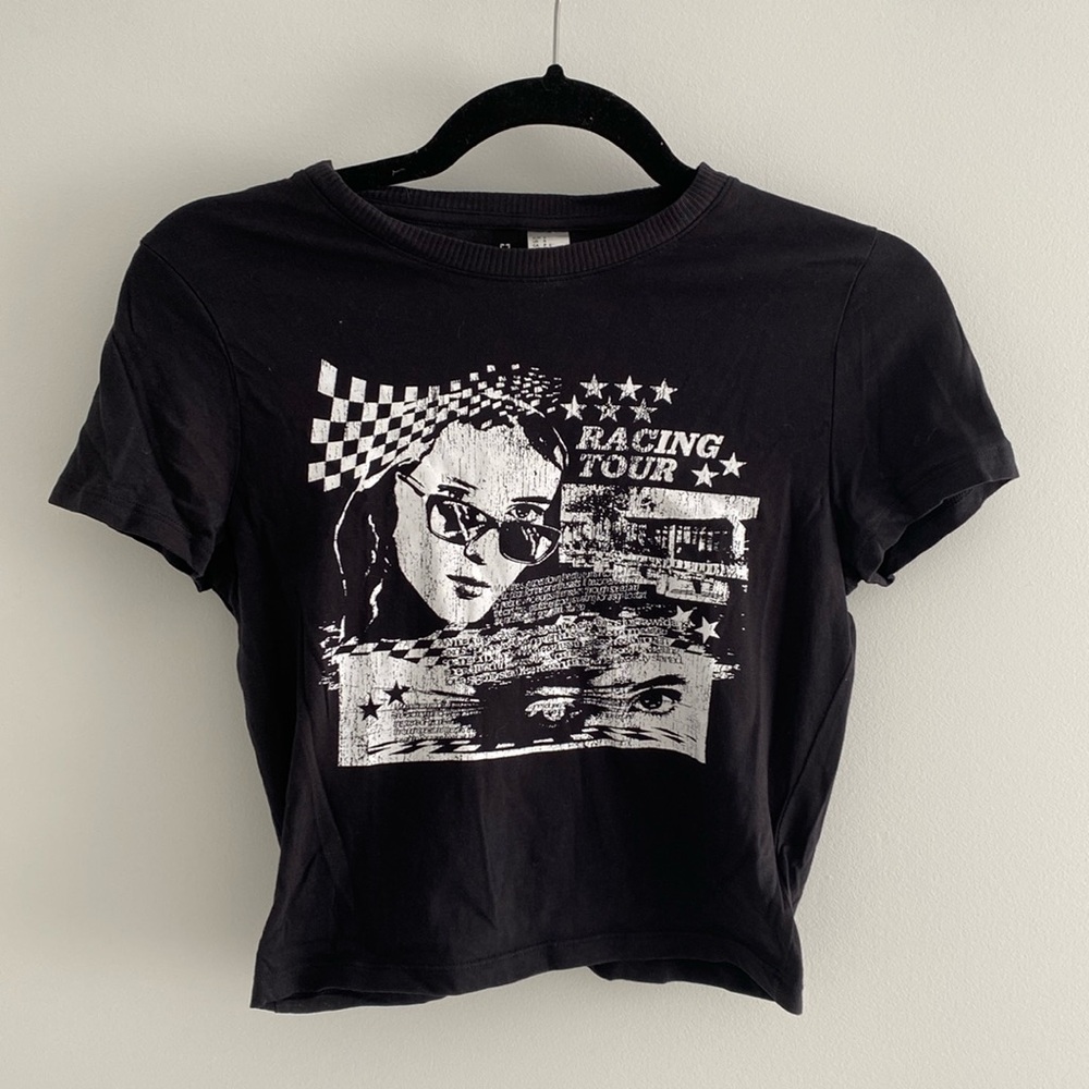 H&M black graphic crop top